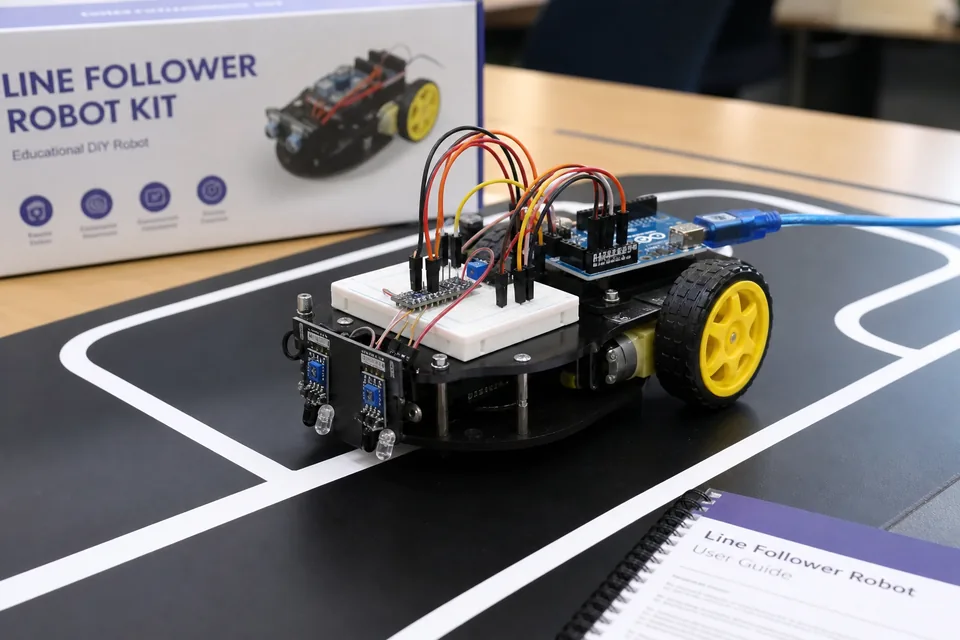 Line-following robot on a black track for kids robotics learning Line-following robot on a black track for kids robotics learning